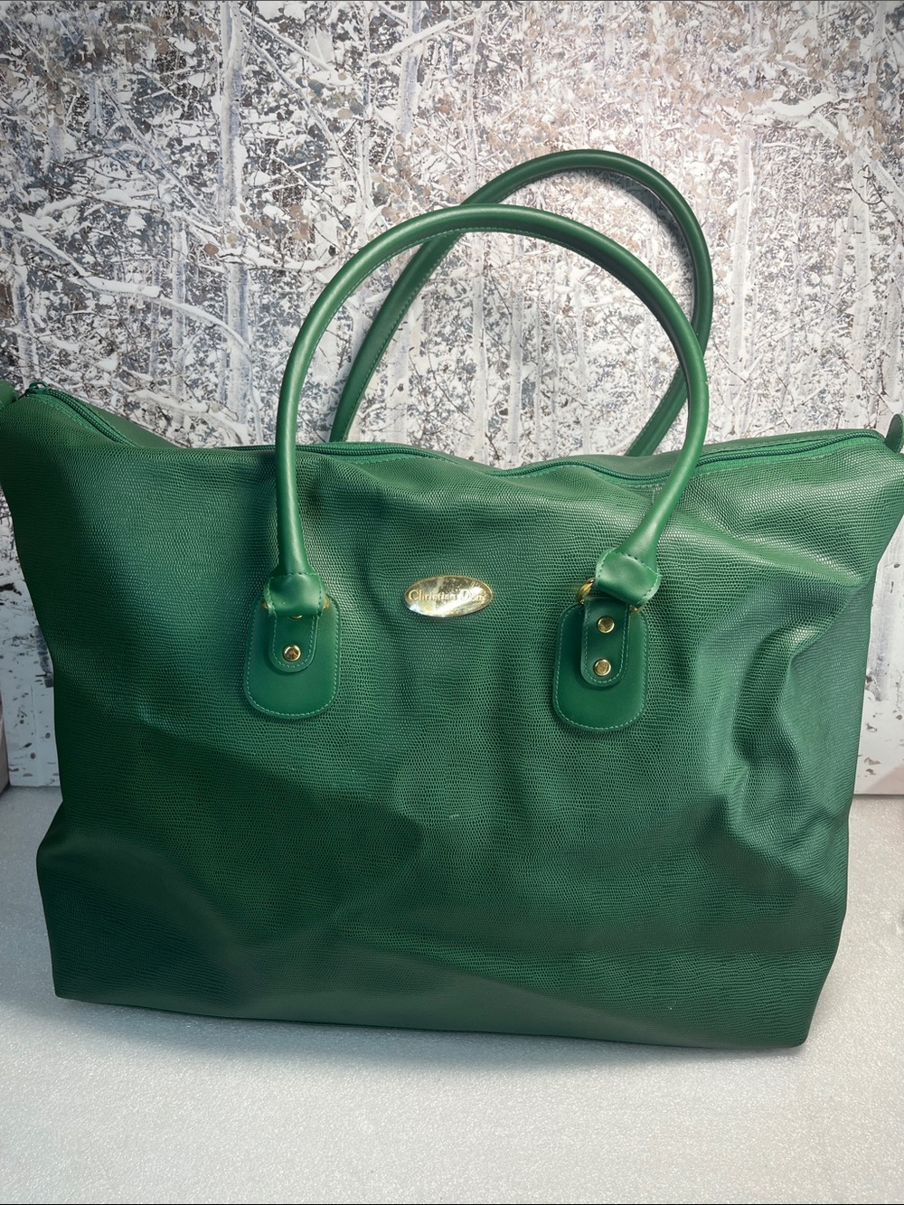 Vintage Christian Dior Perfumes Emerald Green PVC Large Green Travel Bag